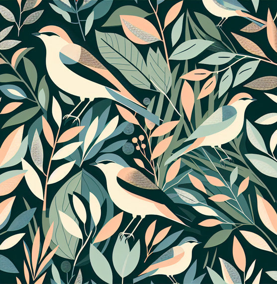 Birds mural wallpaper design file showing detailed tropical pattern with elegant birds and foliage