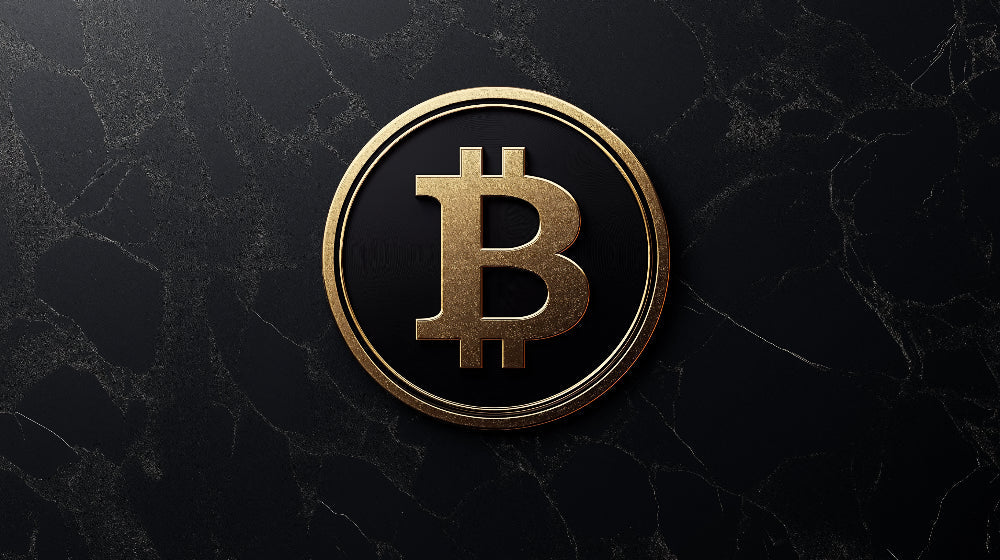 Bitcoin wallpaper design file showing gold cryptocurrency symbol on black marble texture