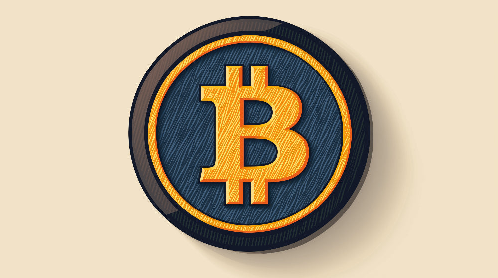 Bitcoin icon design file showing detailed gold cryptocurrency symbol pattern on navy background