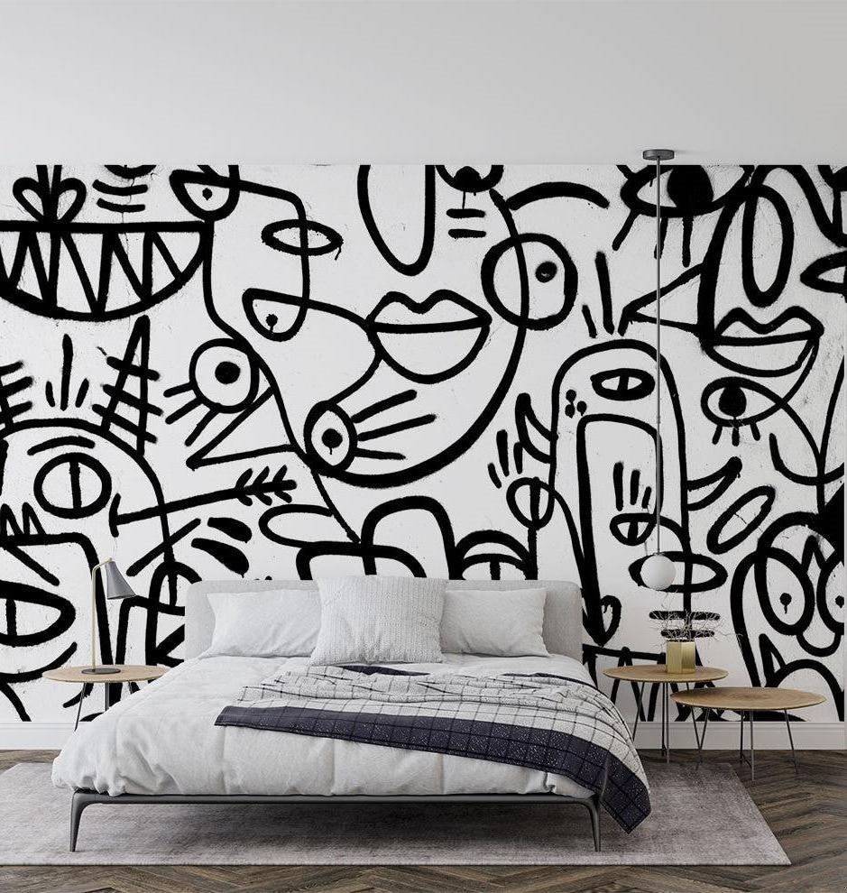 Street Art Mural Wallpaper | Modern Black and White Graffiti Design