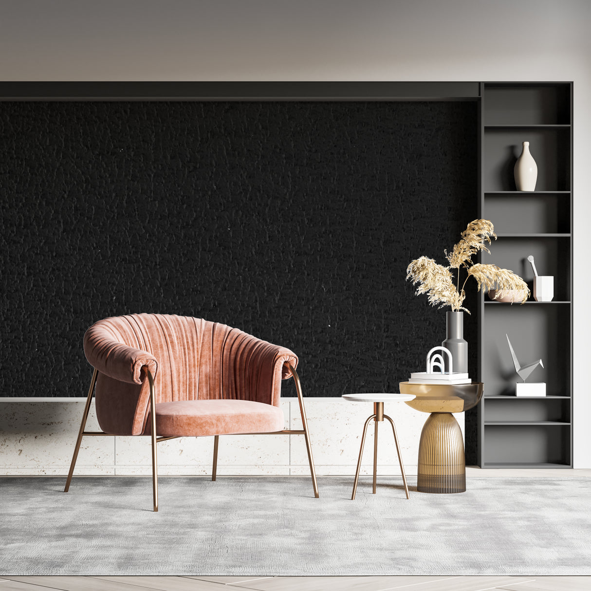 Black leather wall design in contemporary dining room