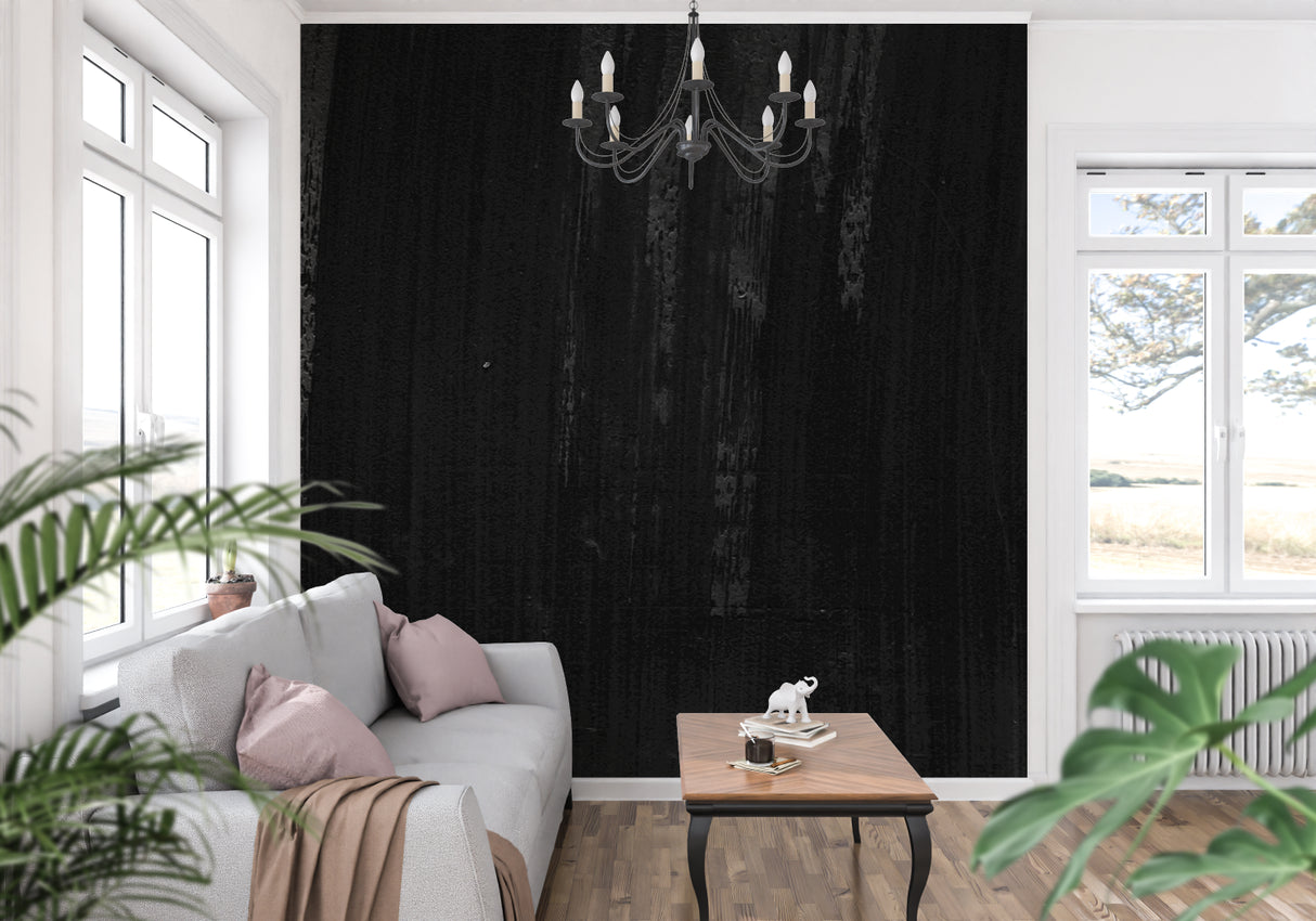 Elegant black wood mural in master bedroom with ambient lighting