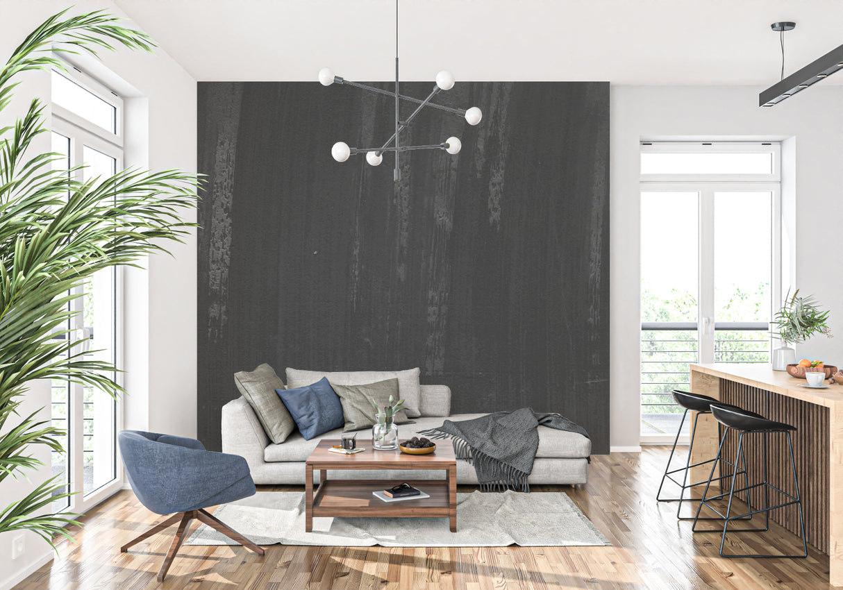 Vertical black wood pattern mural in luxury living room setting