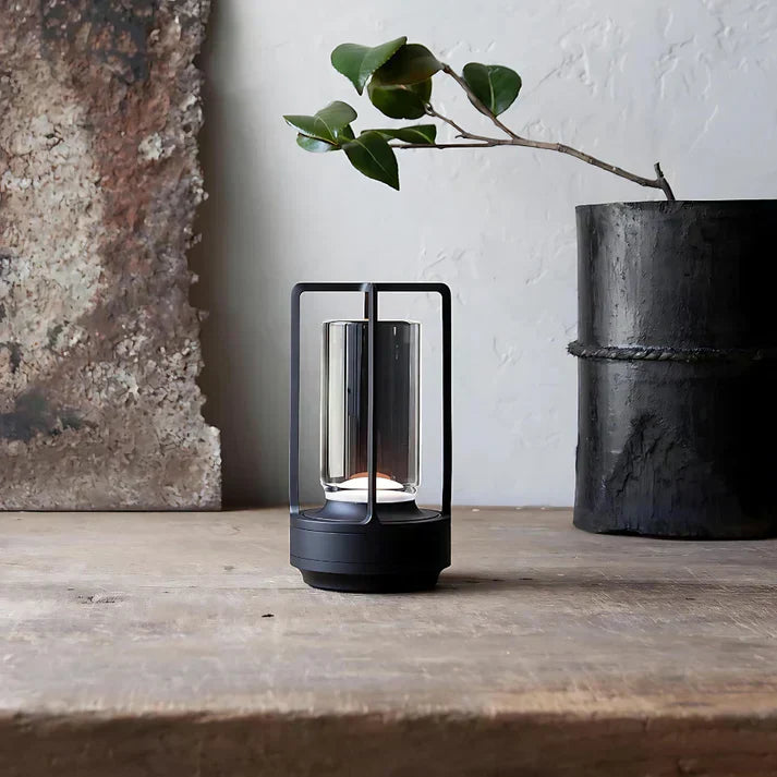 Modern Industrial Table Lamp Glass Cylinder Metal Frame Design - Product example