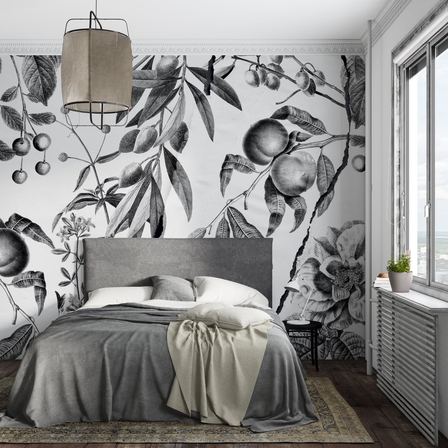 Botanical wall mural bringing nature art to home office space