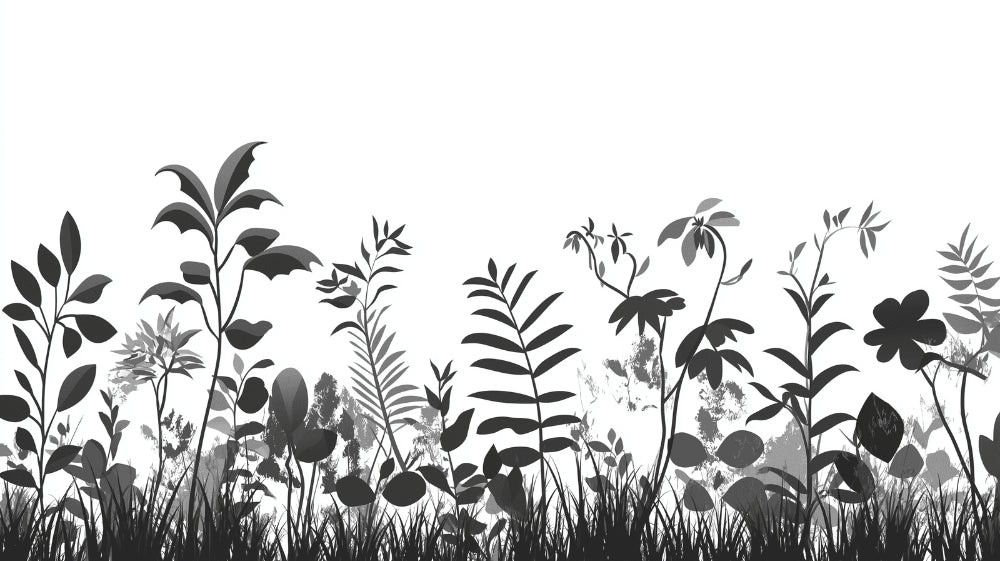 Black and white garden silhouettes design file showing intricate botanical pattern detail