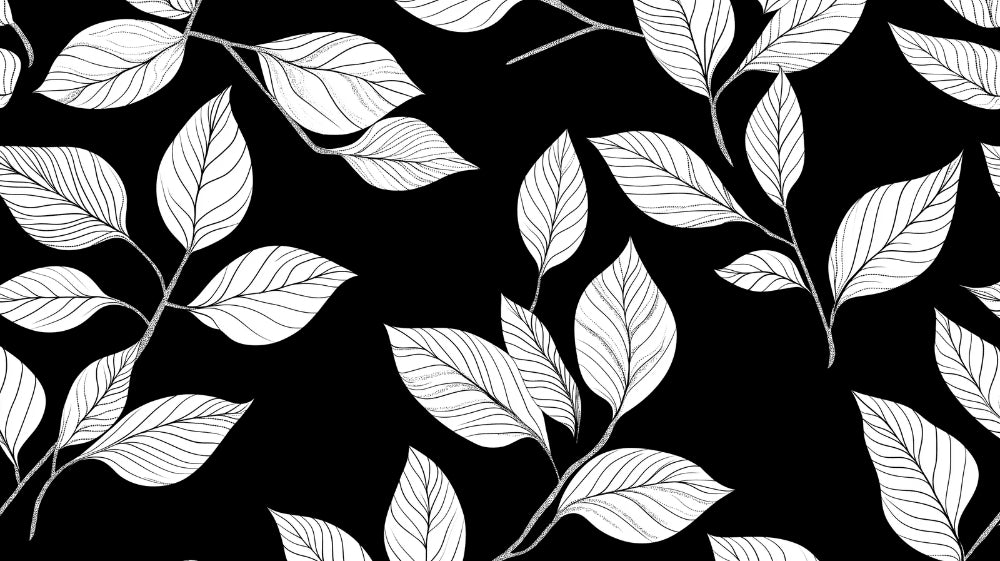 Black and white leaf pattern design file showing detailed botanical elements and contrast