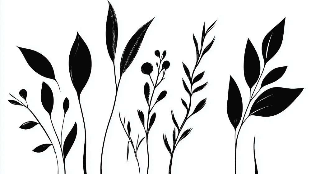 Black and white leaf silhouettes design file showing the detailed botanical pattern