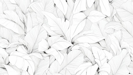 Black and white botanical mural creating depth in minimalist bedroom setting