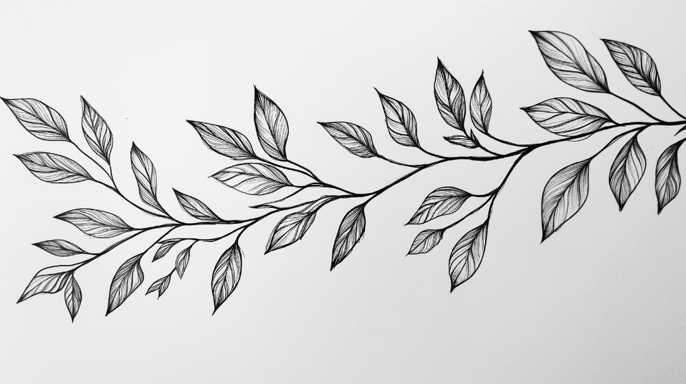 Black line art leaves design file showing detailed botanical pattern on white background