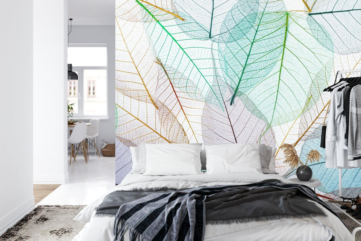 Botanical wall mural bringing nature indoors in a bright home office space