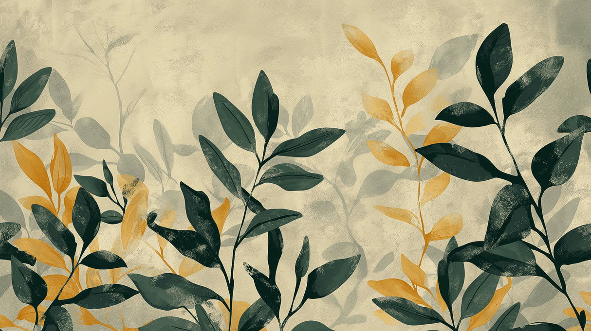 Nature-inspired leaf mural making a statement in an elegant dining room