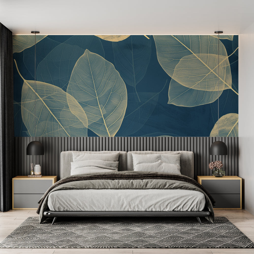Elegant botanical wall mural showcased in a sophisticated home office space