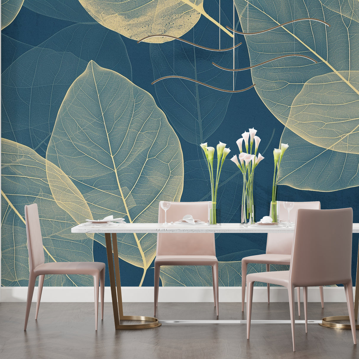 Nature-inspired wall mural adding elegance to an upscale hotel lobby