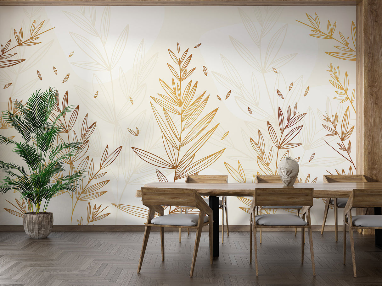 Home office space with luxury gold leaf wallpaper creating a sophisticated work environment