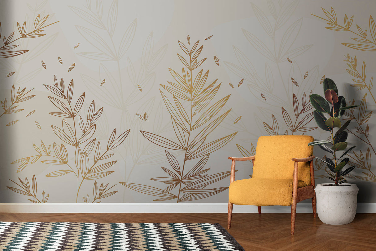 Entryway decorated with botanical line art wallpaper showing scale and pattern flow