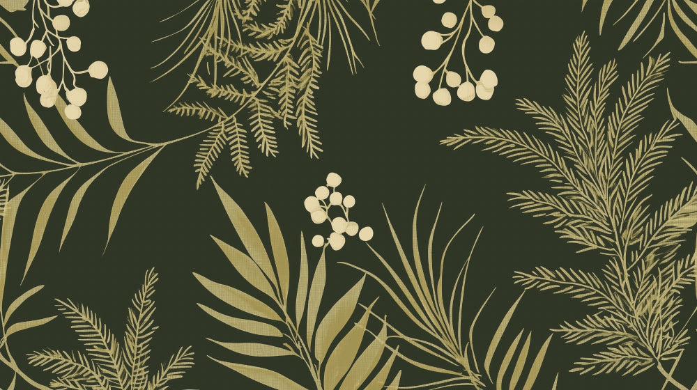 Gold and green botanical wallpaper design file showing intricate leaf pattern and metallic details