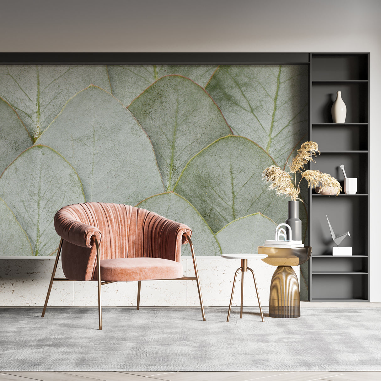 Botanical wallpaper making a statement in a contemporary dining room