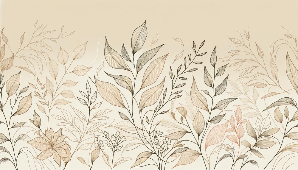 Botanical leaf line art design file showing delicate beige foliage pattern