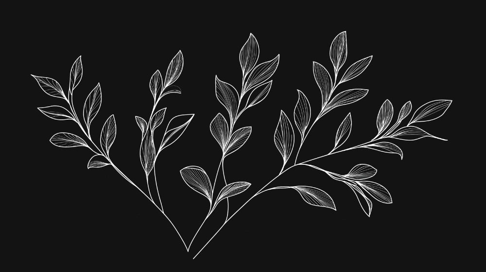 Line art leaves botanical wallpaper design file showing detailed black and white pattern