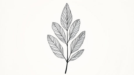 Minimalist botanical line art wallpaper design file showing detailed black leaf pattern on white background
