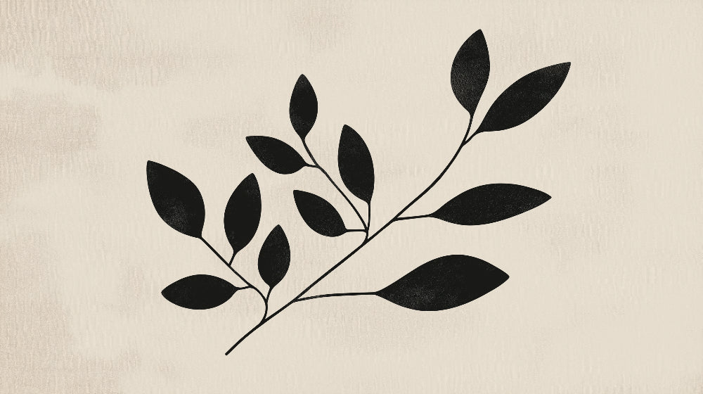 Minimalist black leaves design file showing the elegant botanical pattern against beige background