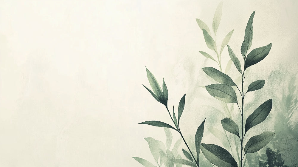 Minimalist green leaves design file showing the detailed botanical pattern and soft beige background