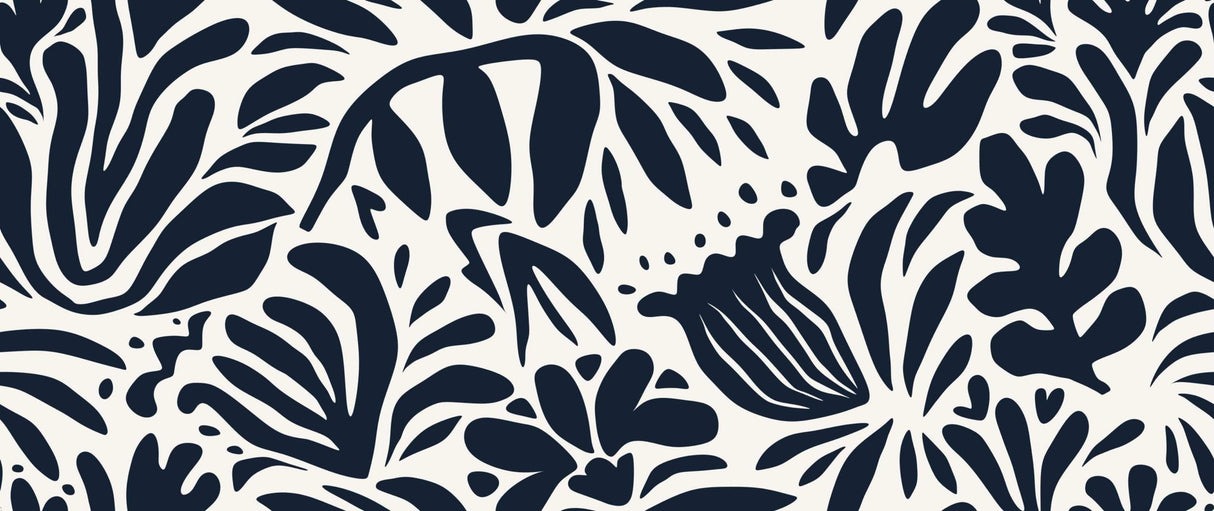 Black and white botanical pattern design file showing intricate leaf details and flowing lines