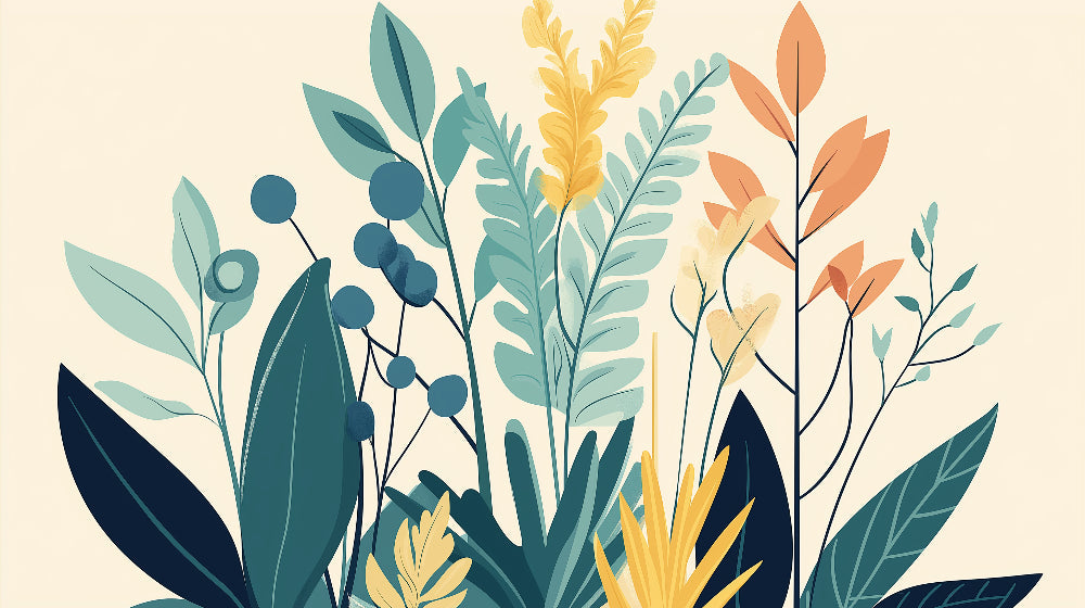 Botanical wallpaper design file showing detailed teal and gold foliage pattern on cream background