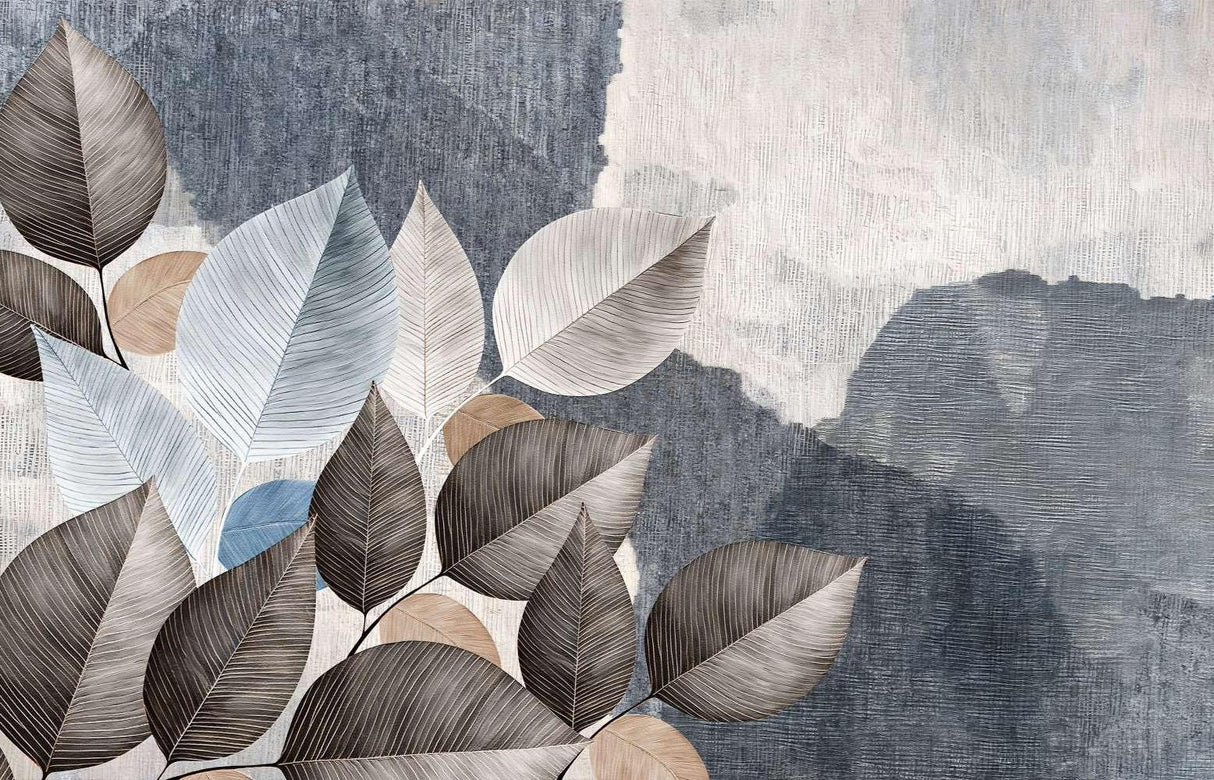 Grey botanical leaf wallpaper design file showing intricate pattern details