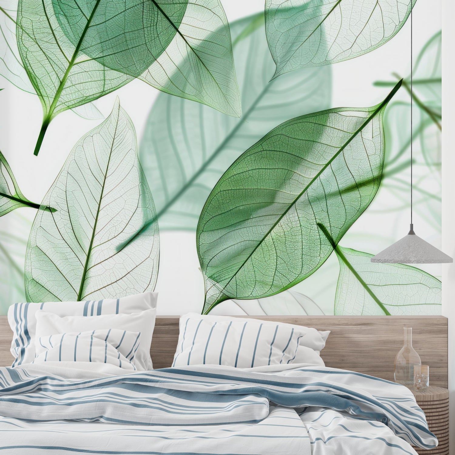 Green leaf wallpaper adding fresh energy to a welcoming entrance hall