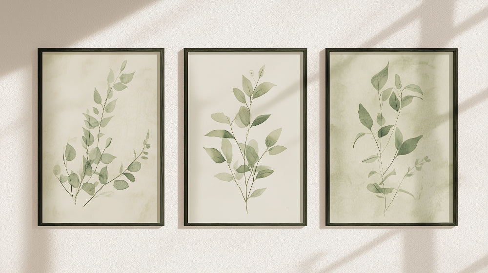Watercolor leaf triptych design file showing detailed botanical illustration pattern