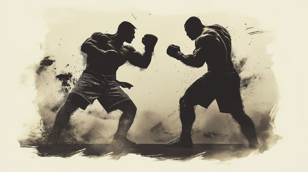 Boxing wallpaper design file showing detailed sepia tones and dramatic silhouettes