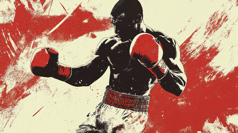 Boxing wall mural design file showing detailed fighter silhouette with street art elements