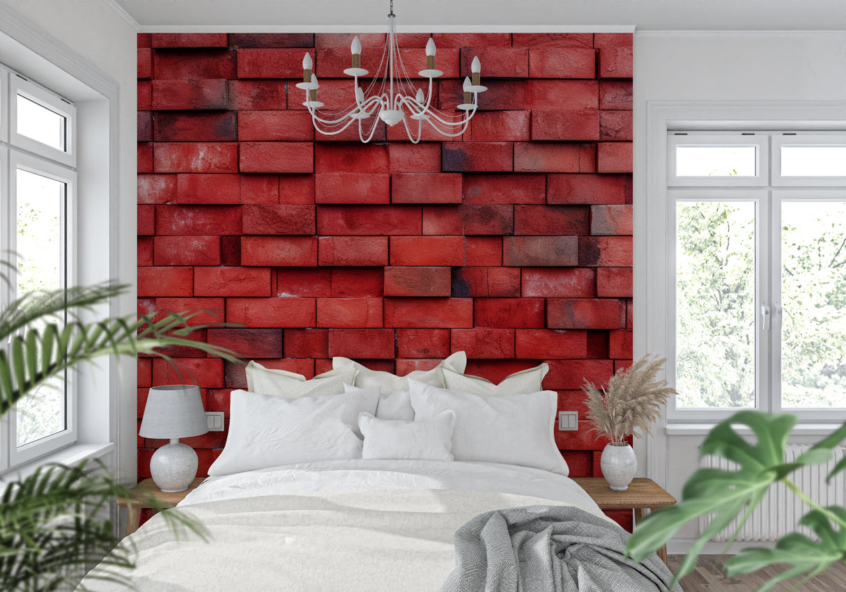 Brick effect wallpaper application in modern loft apartment