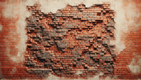 Brick wall mural in modern loft living room showing industrial style terracotta finish with natural lighting
