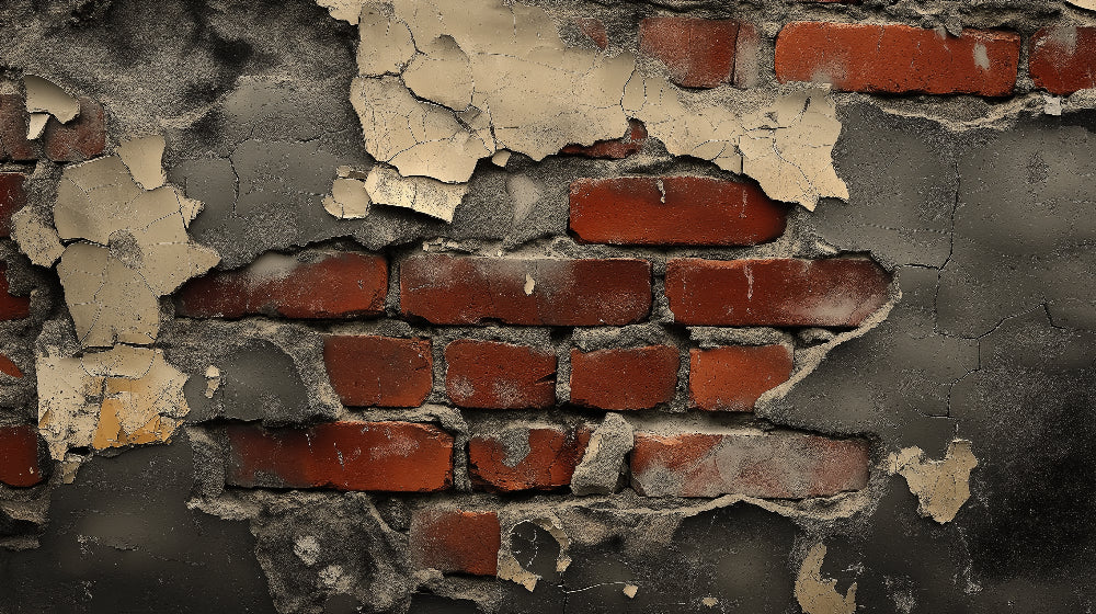 Aged brick wallpaper design file showing detailed texture of weathered bricks and peeling plaster