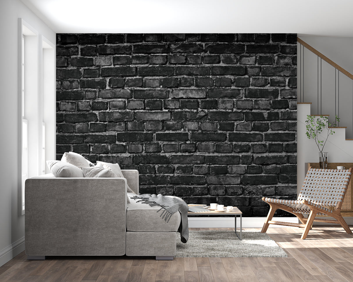 Industrial brick mural creating focal point in minimalist bedroom