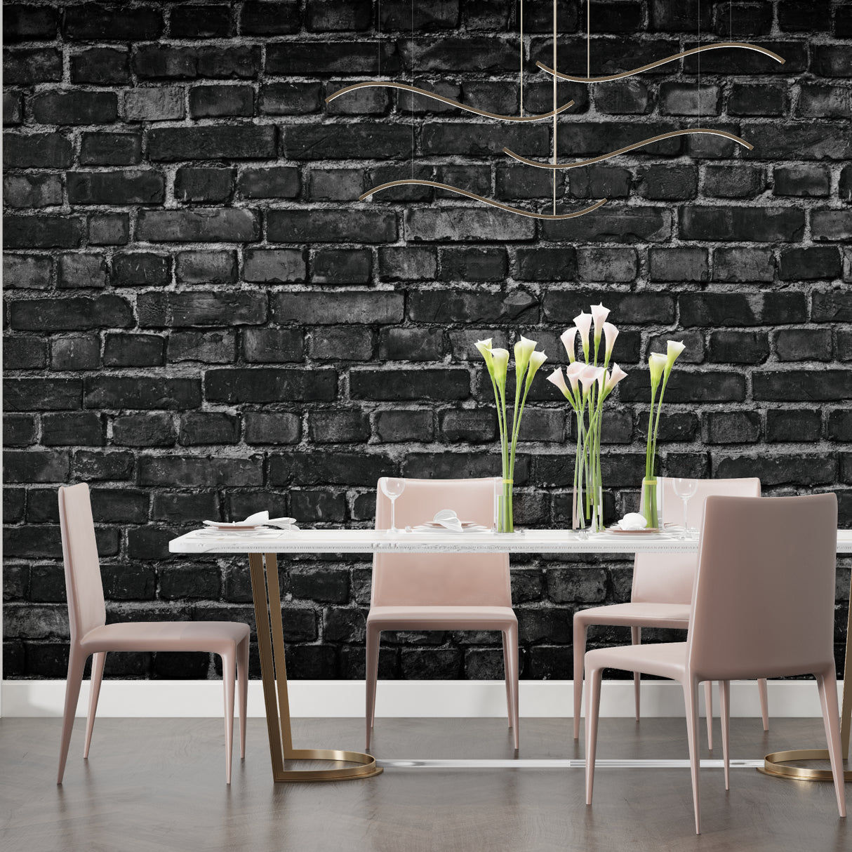 Black and grey brick pattern in loft-style apartment