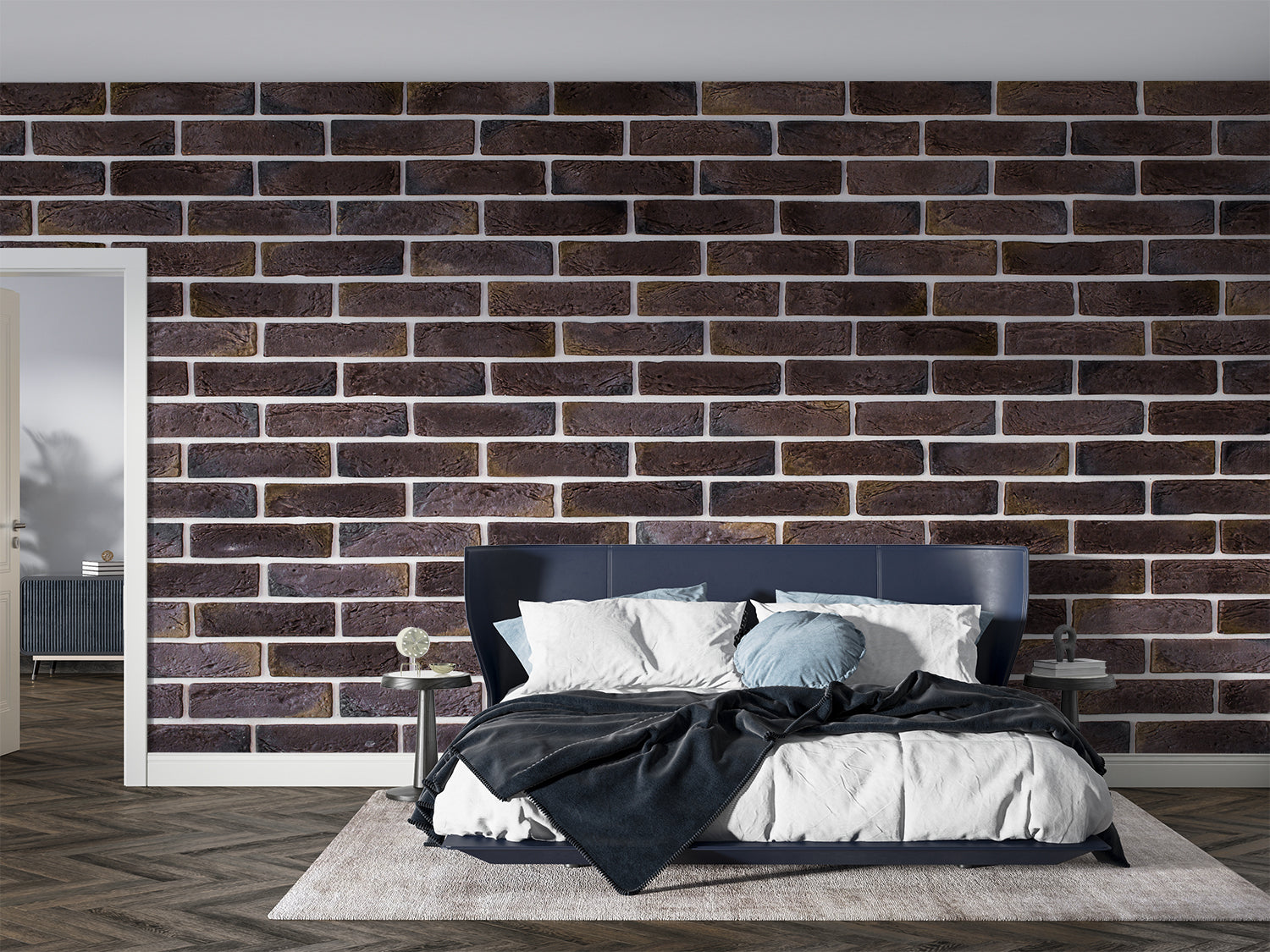 Industrial brown brick mural in contemporary kitchen space