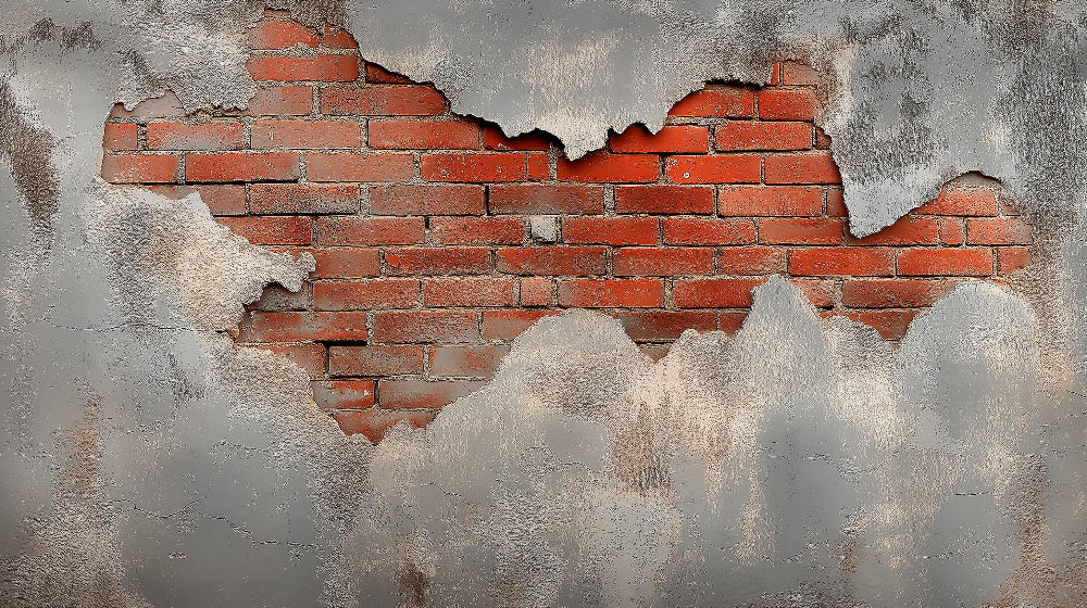 Exposed brick wallpaper design file showing detailed texture of weathered bricks and worn plaster