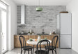 Grey brick wallpaper in modern living room showing industrial style and texture
