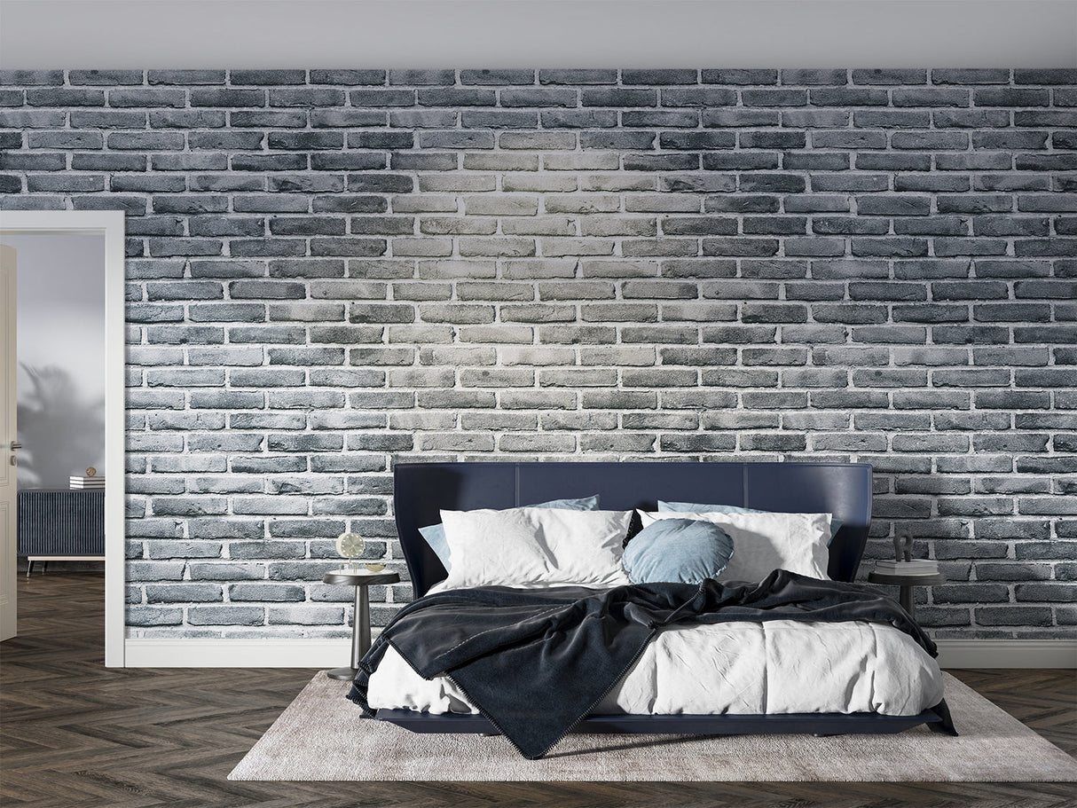 Grey Stone Wall Mural creating urban atmosphere in contemporary kitchen space