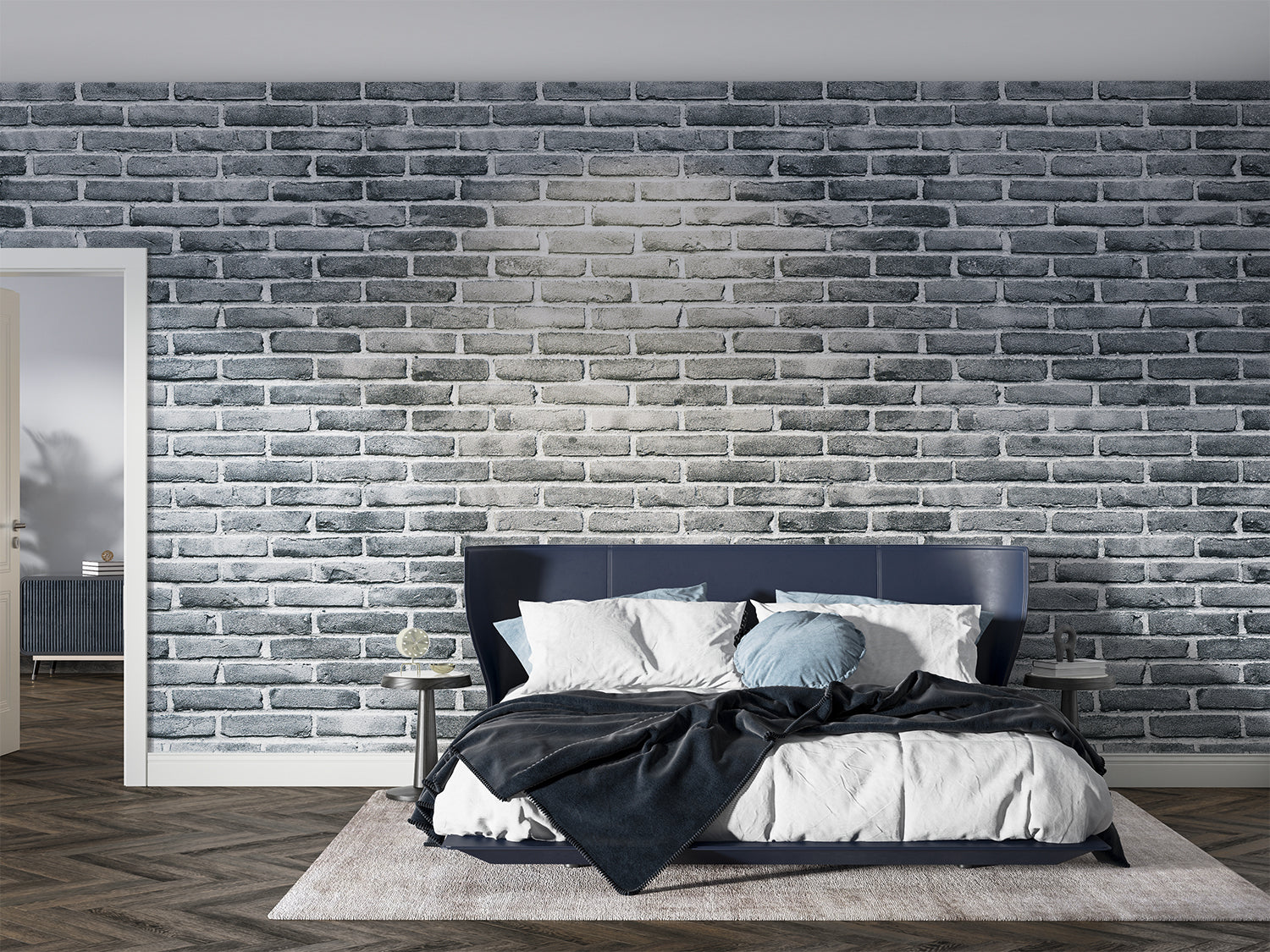 Grey Stone Wall Mural creating urban atmosphere in contemporary kitchen space