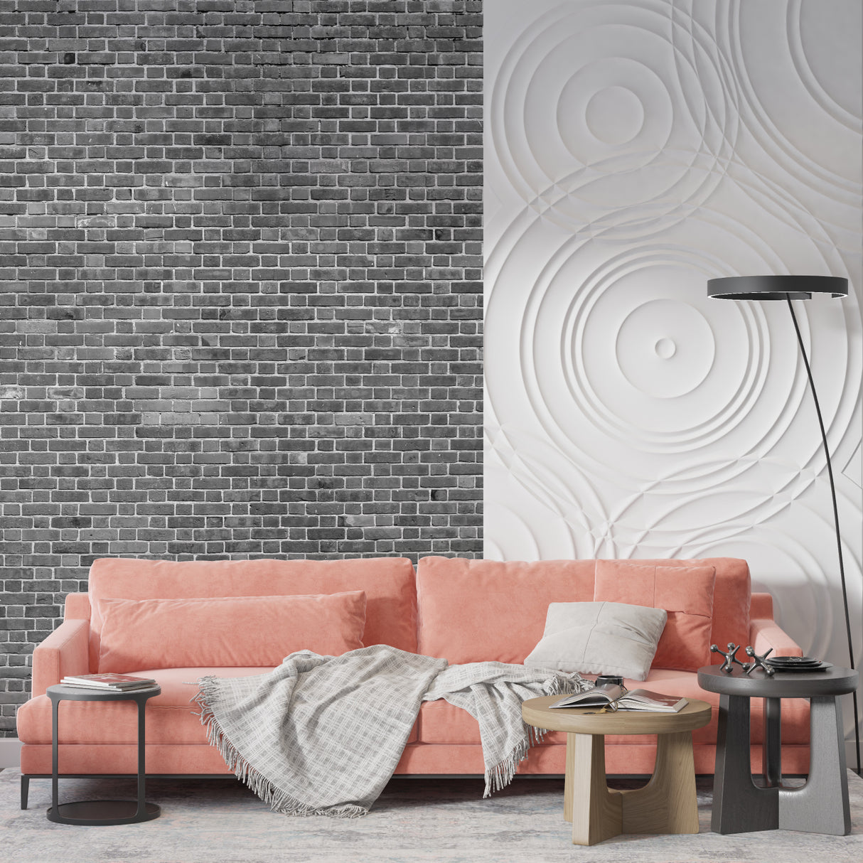 Industrial brick effect mural in home office space