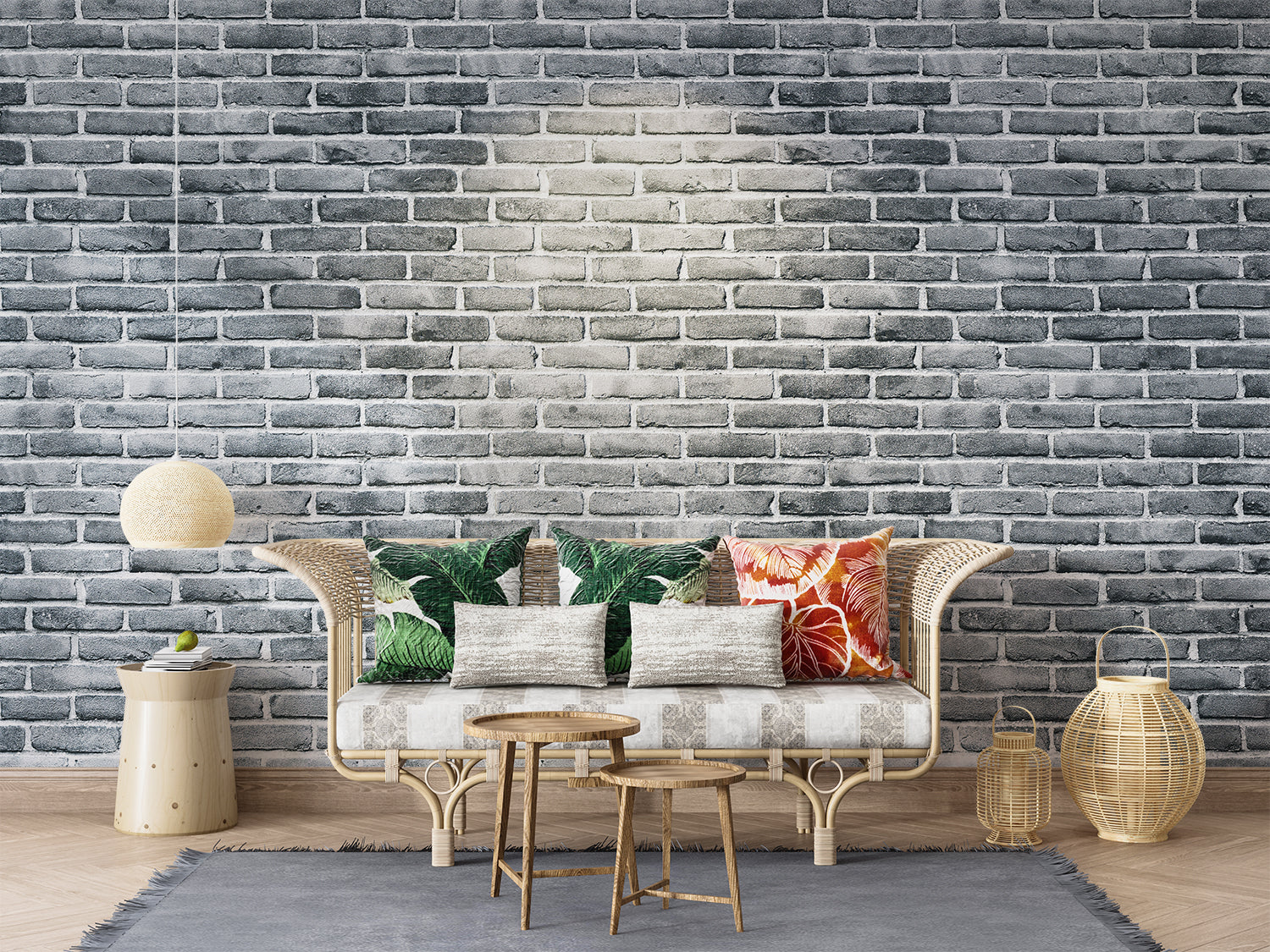 Industrial Brick Wallpaper adding texture to home office with metal accents
