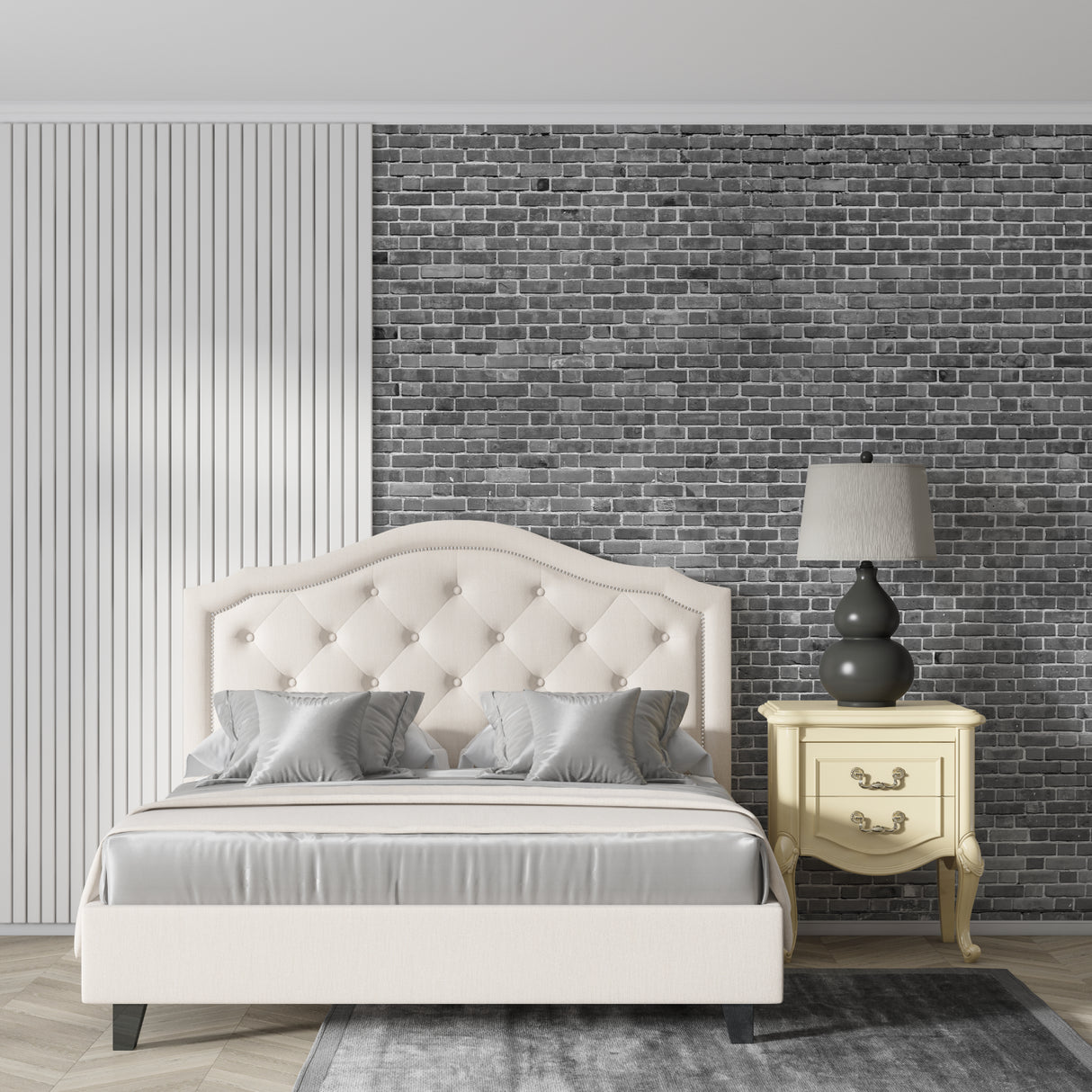 Grey stone wall mural in contemporary dining room