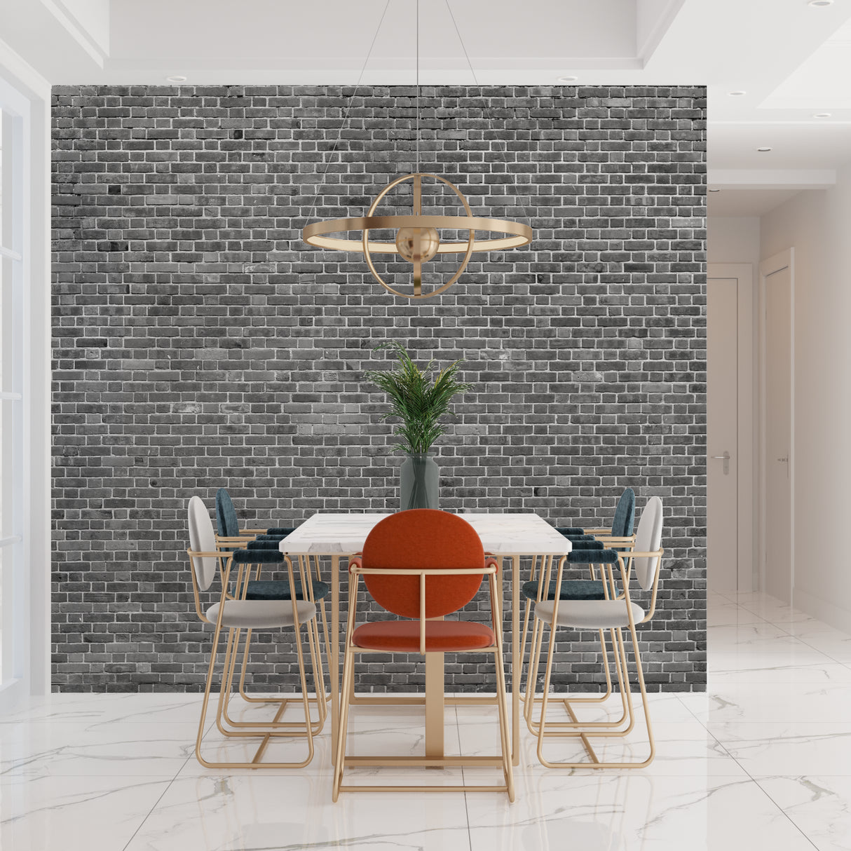 Industrial brick mural in modern restaurant interior