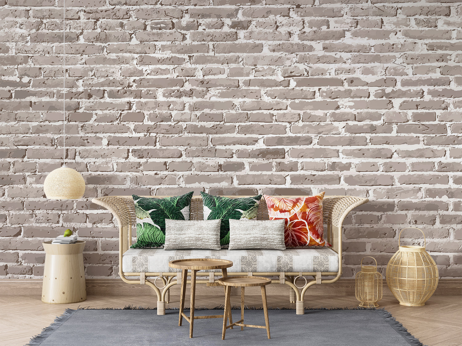 Grey stone wallpaper adding depth to dining room with modern furniture