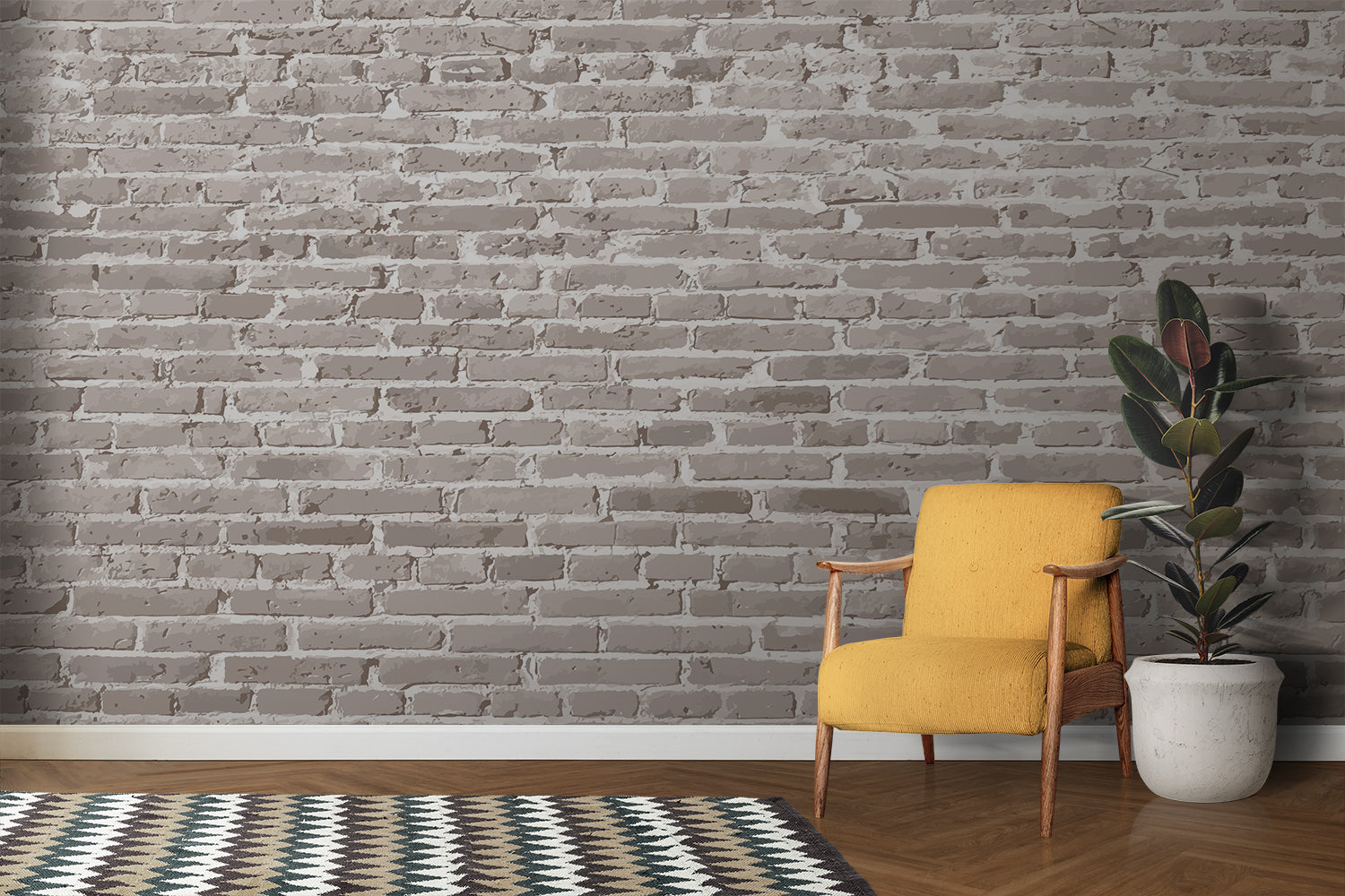 Brick effect wallpaper in home office showing texture detail